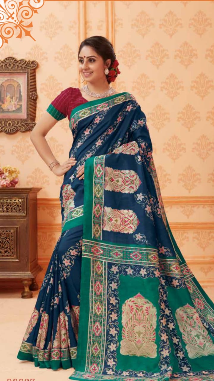 Blue Bhagalpuri Silk Sarees - Dailybuyys