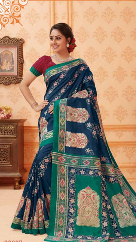 Blue Bhagalpuri Silk Sarees Get Extra 10% Discount on All Prepaid Transaction