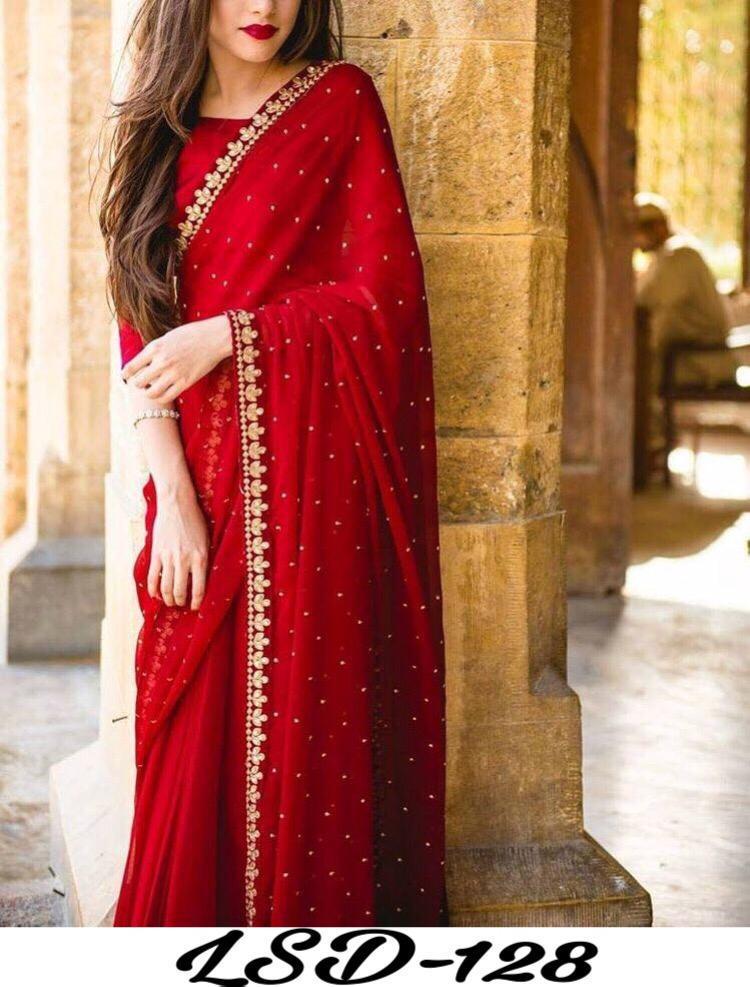 Red Colour Georgette Saree Designer Soft Net Fabric With Chain-stitch Work  and Blouse Bollywood Style Party Wear Saree Sabyasaachi Wedding - Etsy