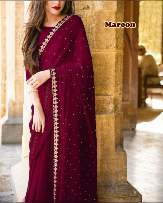 Maroon Georgette Sarees - Dailybuyys