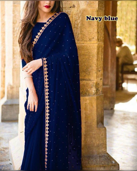 Blue Georgette Sarees - Dailybuyys