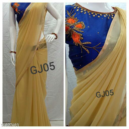 Beige Semi Georgette Sarees - Dailybuyys