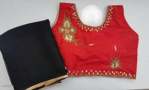 Black Semi Georgette Sarees - Dailybuyys