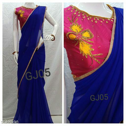 Blue Semi Georgette Sarees - Dailybuyys