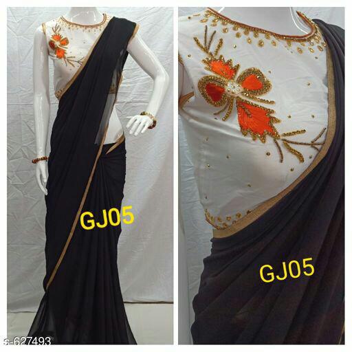 Black Semi Georgette Sarees - Dailybuyys
