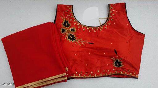 Red Semi Georgette Sarees - Dailybuyys