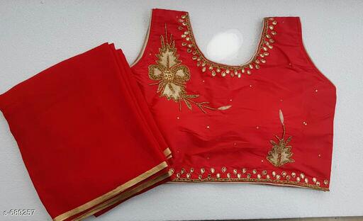 Red Semi Georgette Sarees - Dailybuyys