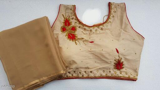 Beige Semi Georgette Sarees - Dailybuyys