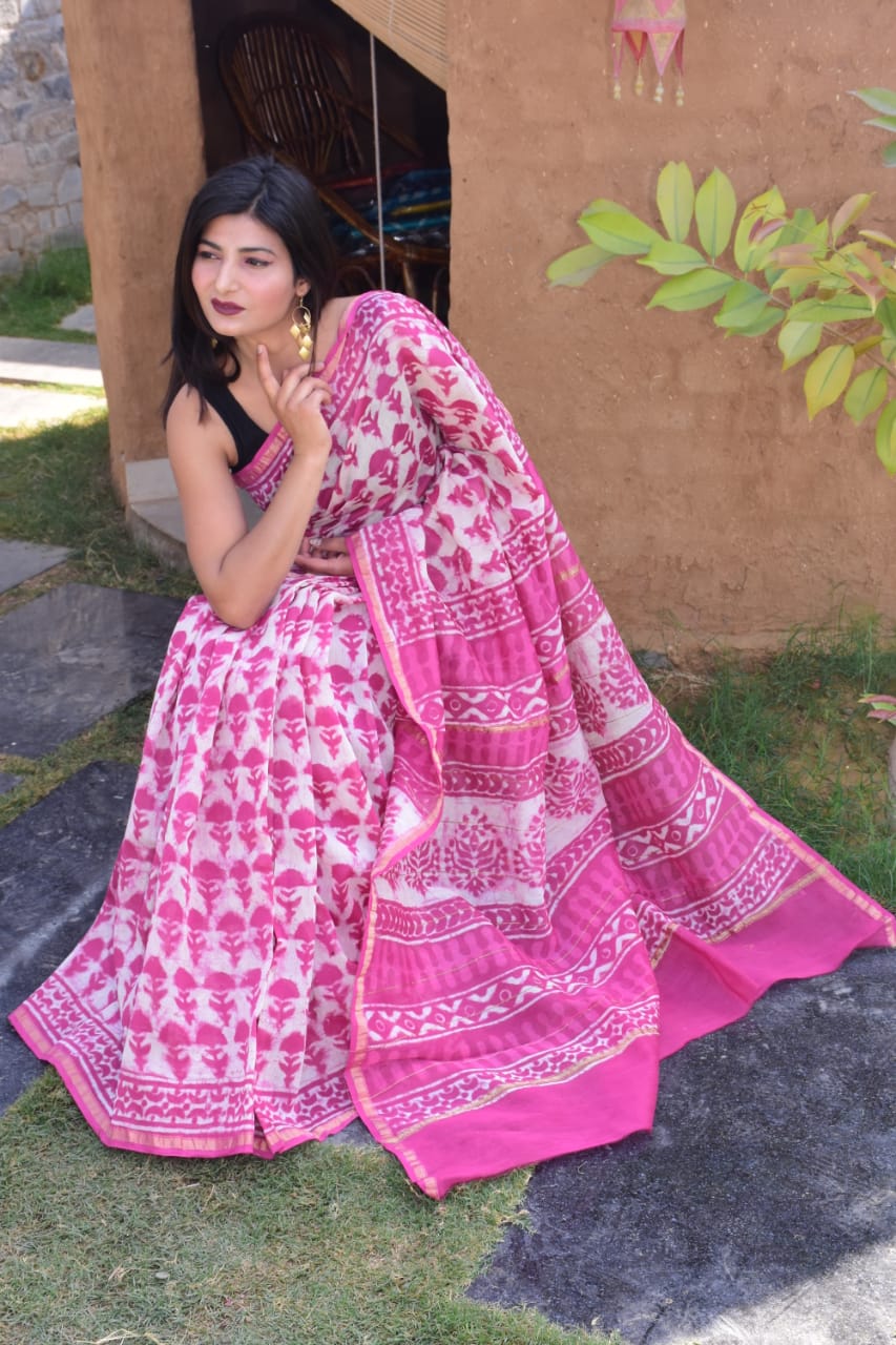 Pink Chanderi Silk Sarees - Dailybuyys