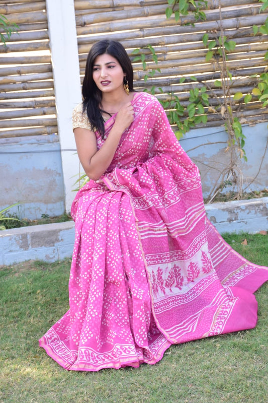 Pink Chanderi Silk Sarees - Dailybuyys