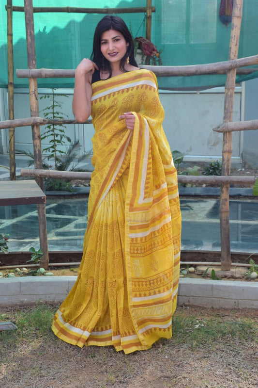 Yellow Chanderi Silk Sarees - Dailybuyys