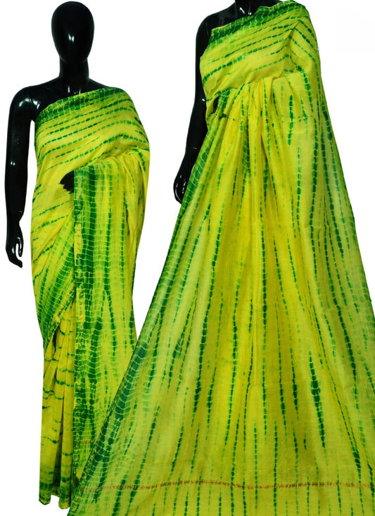 Yellow Bagru Printed Pure Cotton Sarees - Dailybuyys