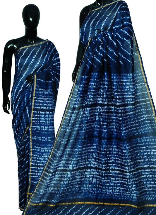 Blue Bagru Printed Pure Cotton Sarees - Dailybuyys