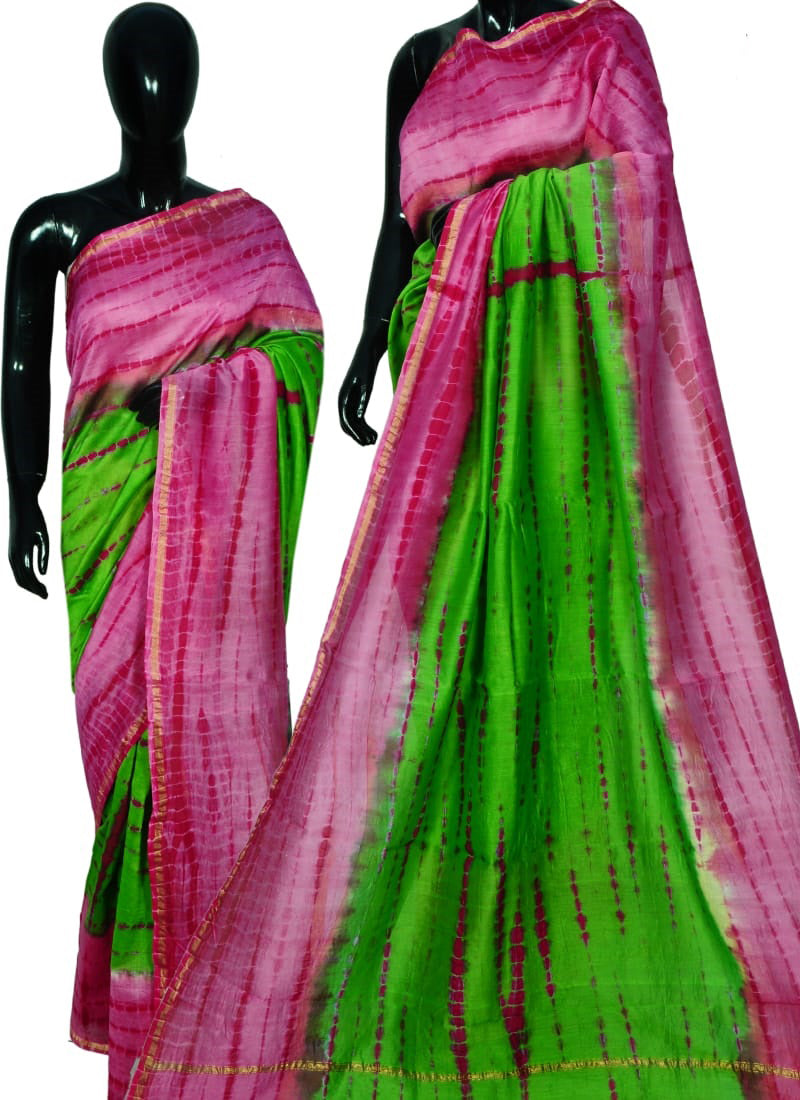 Green Purple Bagru Printed Pure Cotton Sarees - Dailybuyys