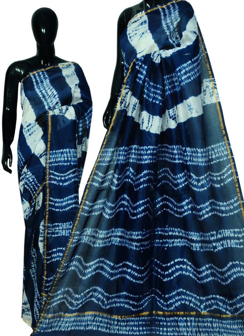 Blue Bagru Printed Pure Cotton Sarees - Dailybuyys