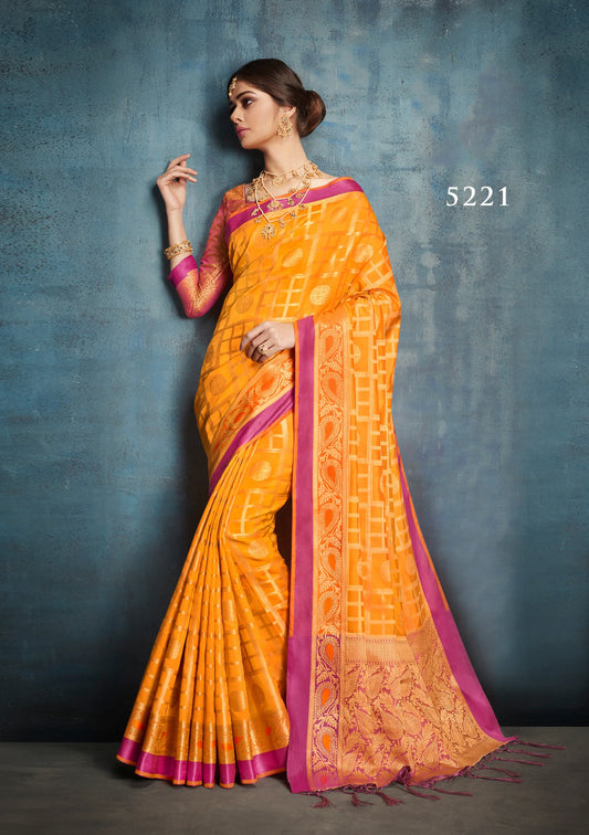 Yellow Banarasi Silk Sarees - Dailybuyys
