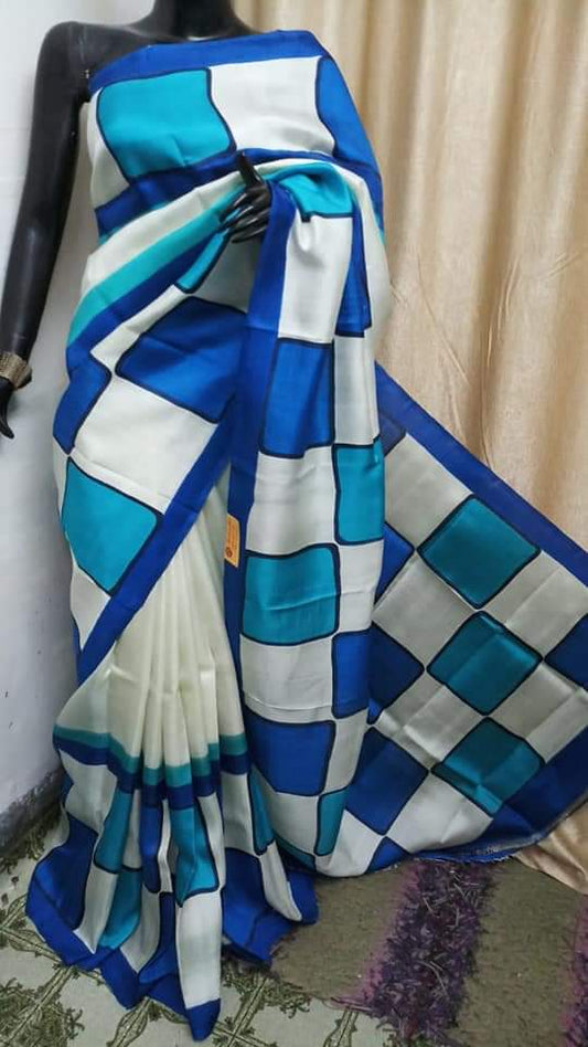 Blue Pure KK Hand Painted Silk Mark Certified Bishnupuri Silk Sarees - Dailybuyys