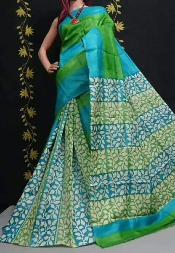 Green Pure KK Block Printed Silk Mark Certified Bishnupuri Silk Sarees