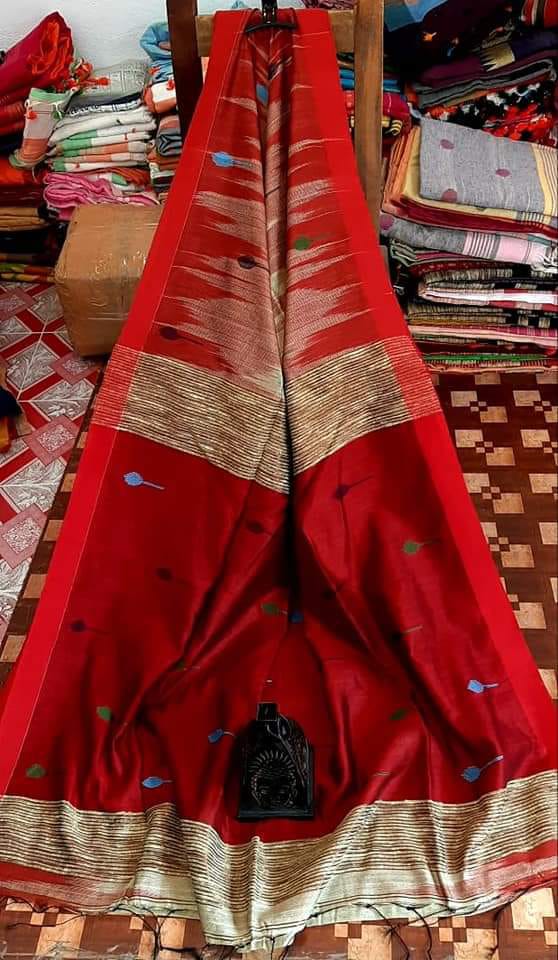 Red Pure Cotton Silk Sarees - Dailybuyys