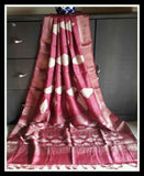 Purple Muga Block Printed Zari Border Pure Silk Mark Certified Tussar Silk Sarees