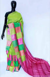 Green Muga Block Printed  Zari Border Pure Silk Mark Certified Tussar Silk Sarees Get Extra 10% Discount on All 