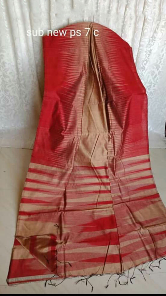 Red Ikkat Handloom Pure Cotton Silk Sarees Get Extra 10% Discount on All Prepaid Transaction