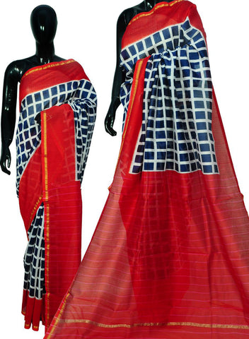 Red Bagru Printed Chanderi Silk Sarees