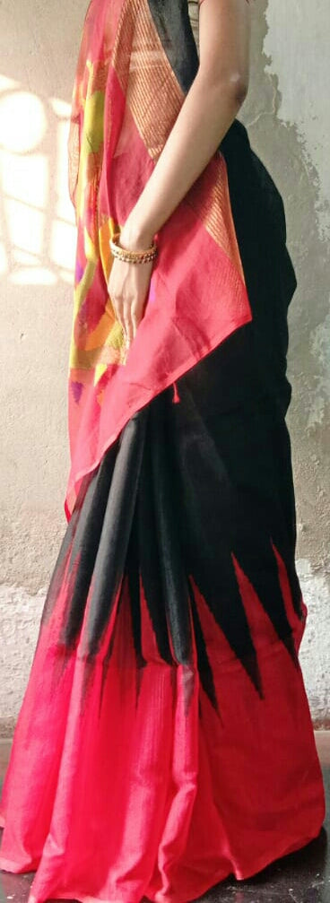 Pink Black Matka Silk Sarees - Dailybuyys