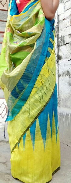 Yellow Blue Matka Silk Sarees