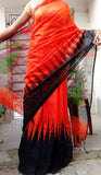 Orange Black Matka Silk Sarees Get Extra 10% Discount on All Prepaid Transaction