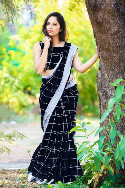 Black Pure Linen Sarees