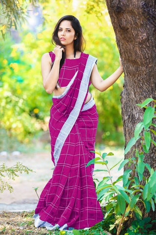 Purple Pure Linen Sarees