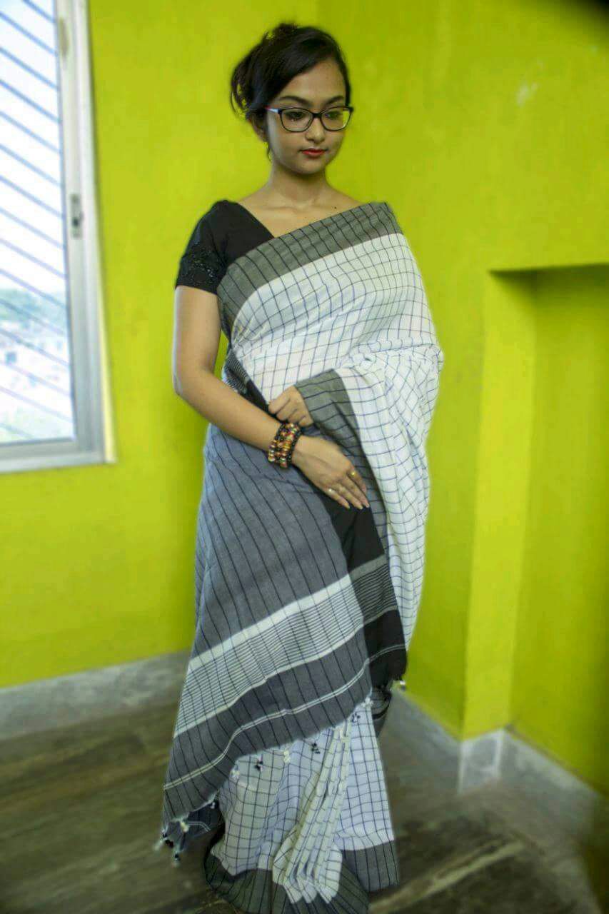 White Pure Linen Sarees