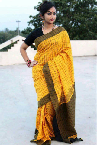 Yellow Pure Linen Sarees