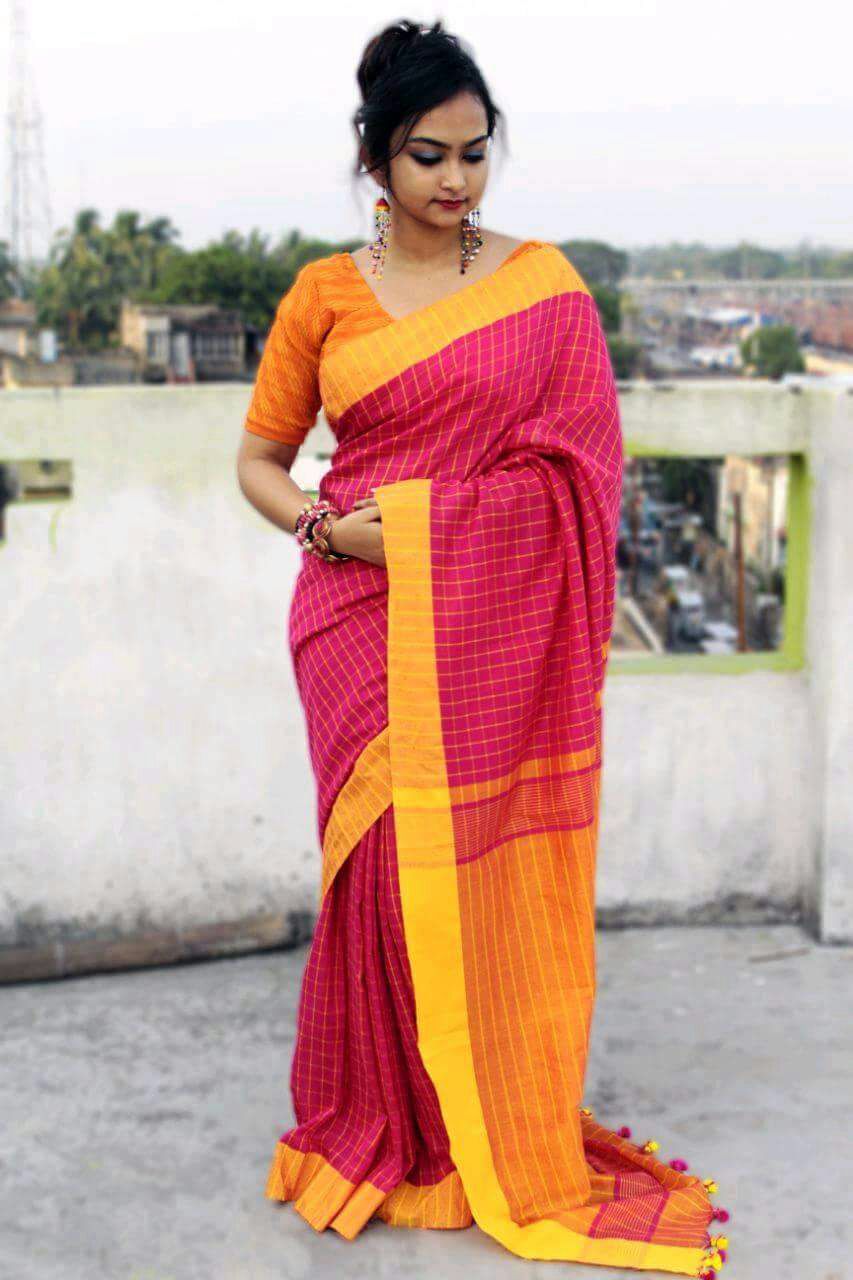 Violet Yellow Pure Linen Sarees - Dailybuyys