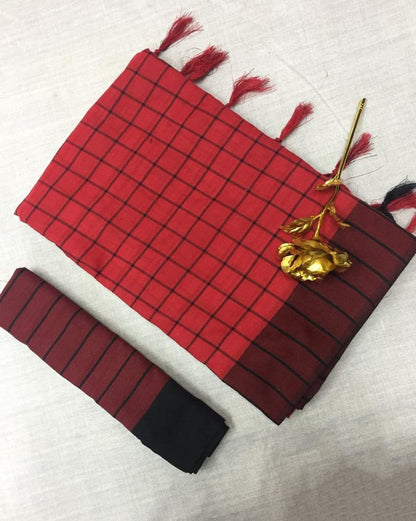 Red Pure Linen Sarees - Dailybuyys
