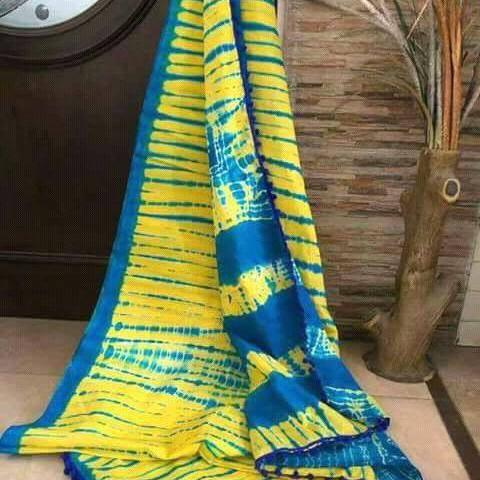 Yellow Blue Mulmul Batik Sarees - Dailybuyys