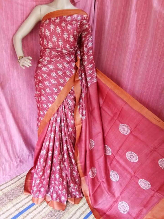 Purple Block Printed Pure Silk Mark Certified Bishnupuri Silk Sarees - Dailybuyys