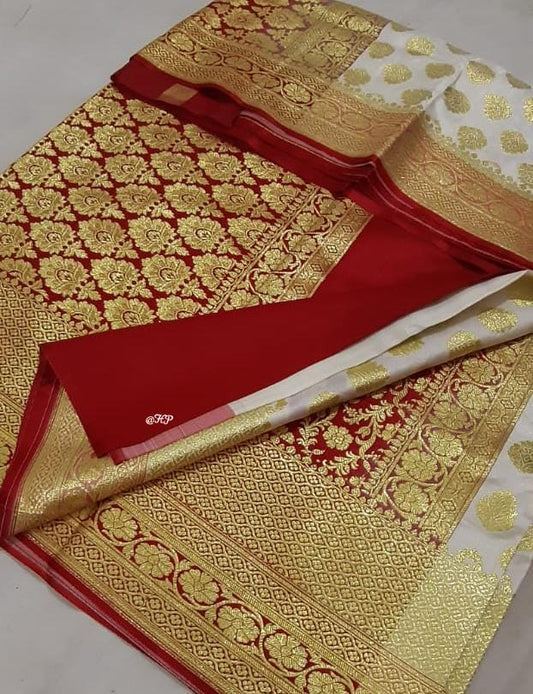 Red Beige Koriyal Banarasi Silk Sarees - Dailybuyys