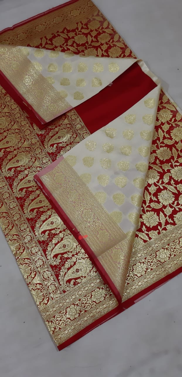 Red Beige Koriyal Banarasi Silk Sarees - Dailybuyys