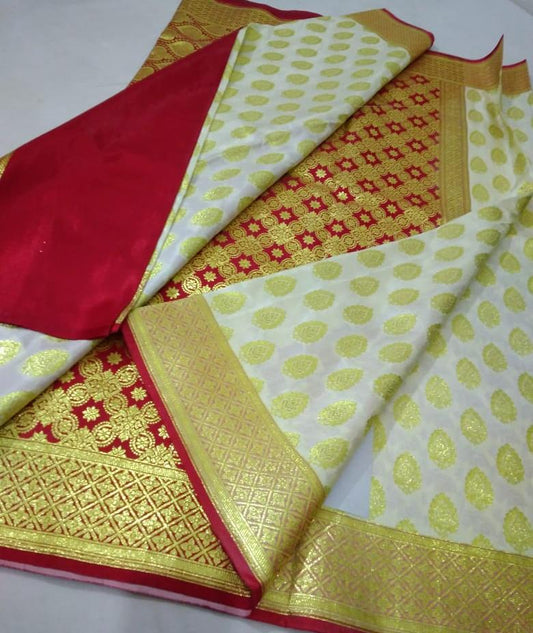 Red Beige Koriyal Banarasi Silk Sarees - Dailybuyys