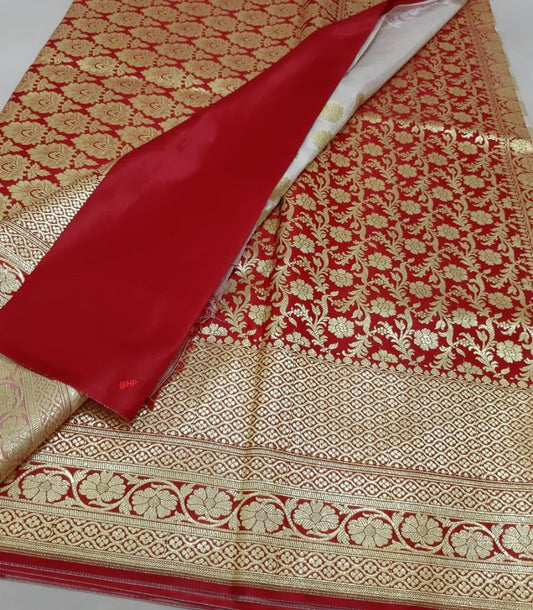 Red Beige Koriyal Banarasi Silk Sarees - Dailybuyys