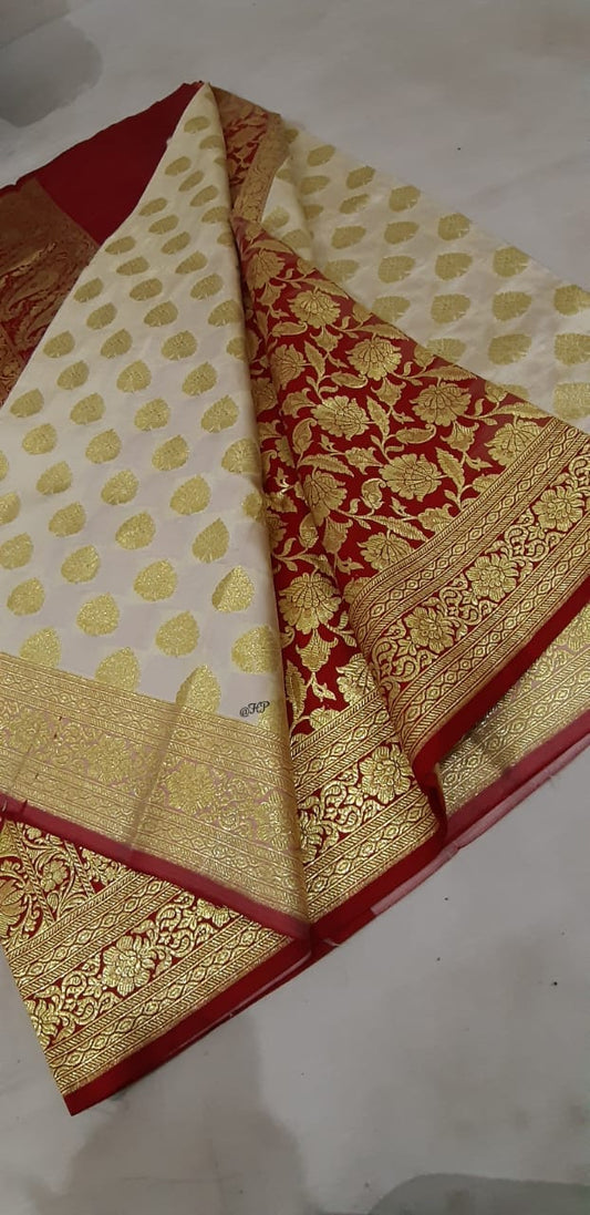 Red Beige Koriyal Banarasi Silk Sarees - Dailybuyys
