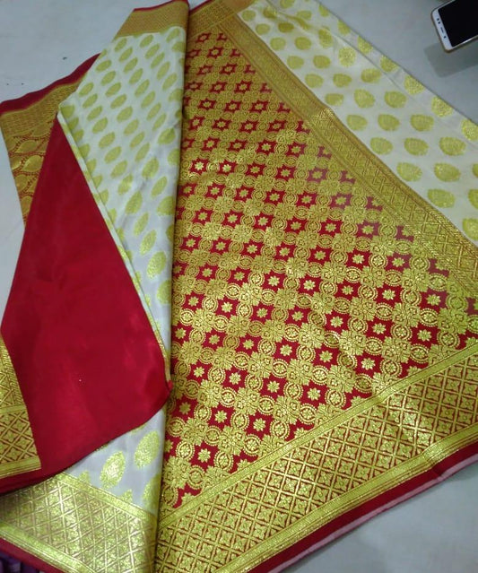 Red Beige Koriyal Banarasi Silk Sarees - Dailybuyys