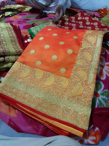 Orange Beige Koriyal Banarasi Silk Sarees