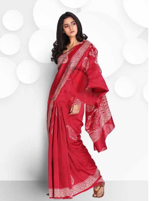 Red Chanderi Silk Sarees - Dailybuyys