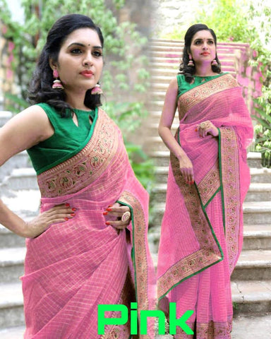 Pink Pure Cotton Handloom Sarees Get Extra 10% Discount on All Prepaid Transaction