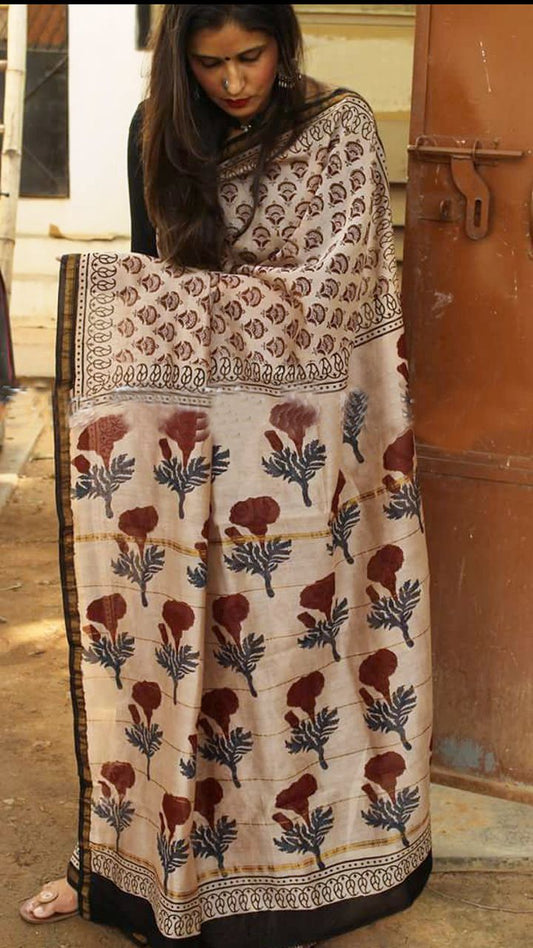 White Chanderi Silk Sarees - Dailybuyys