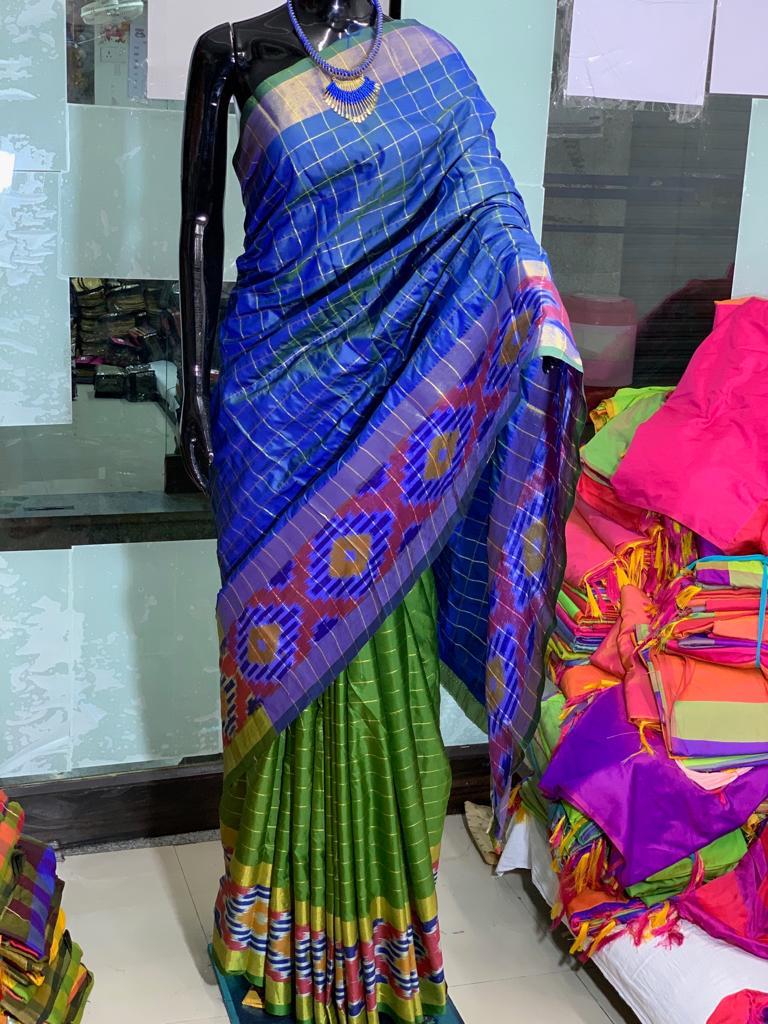 Blue Green Pure Silk Sarees - Dailybuyys