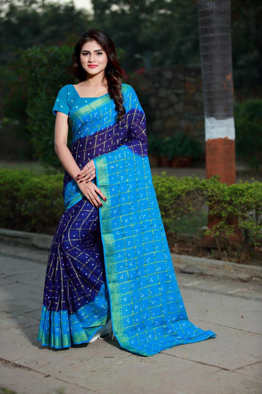 Blue Pure Cotton Silk Sarees - Dailybuyys